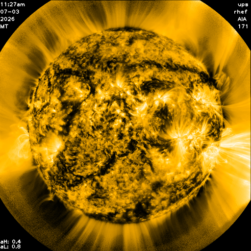 The Sun imaged at 171 ångström, radially normalized with RHE